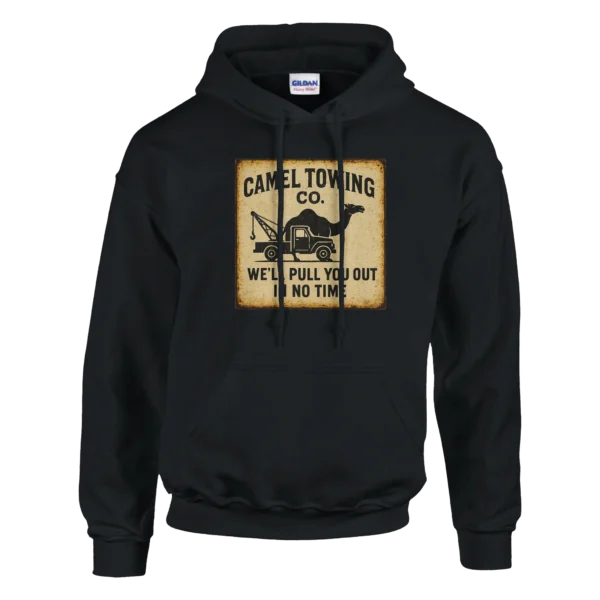 Vintage Camel Towing Co. Humor Hoodie , Classic Unisex Pullover with "We'll Pull You Out" Design