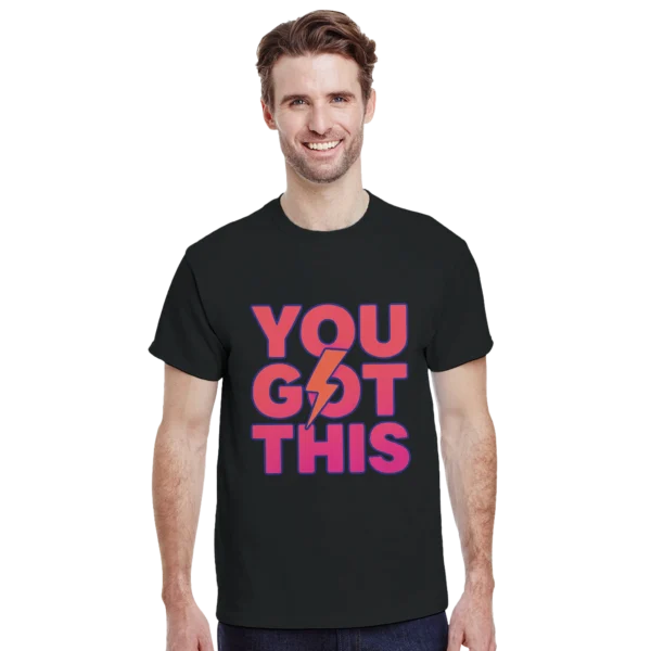 Neon 'You Got This' Motivational Unisex Crewneck T-shirt , Power Pink and Orange Bolt Graphic Tee