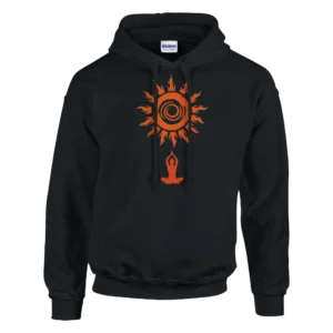 Zen Sunrise Yoga Silhouette Hoodie , Classic Unisex Pullover in Dark Heather or Black