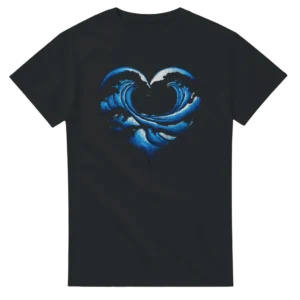 Ocean Love Waves Heart Design T-shirt , Heavyweight Unisex Gildan Tee in Your Choice of Color