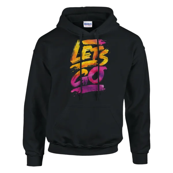 Unisex 'Let's Go' Watercolor Ombre Hoodie , Vibrant Pink and Orange Blend