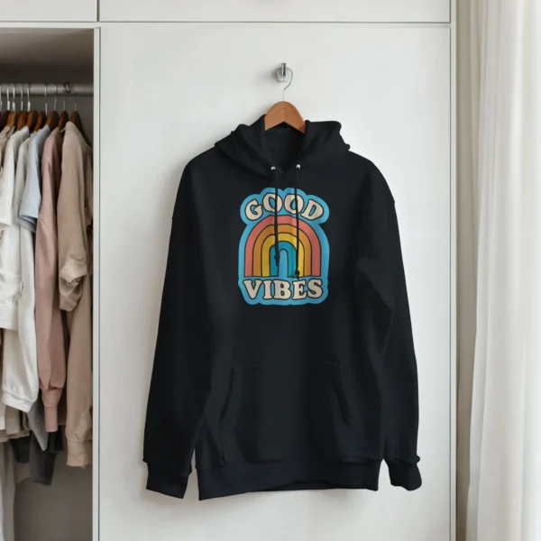 Good Vibes Retro Rainbow Pullover Hoodie , Classic Unisex Comfort