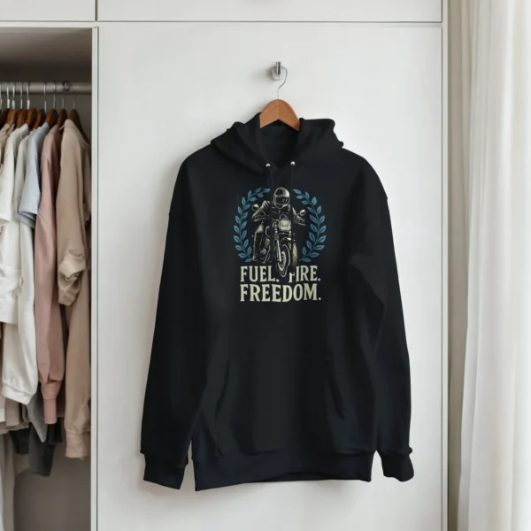 Fuel. Fire. Freedom. Motorcycle Enthusiast Unisex Hoodie , Gildan 18500