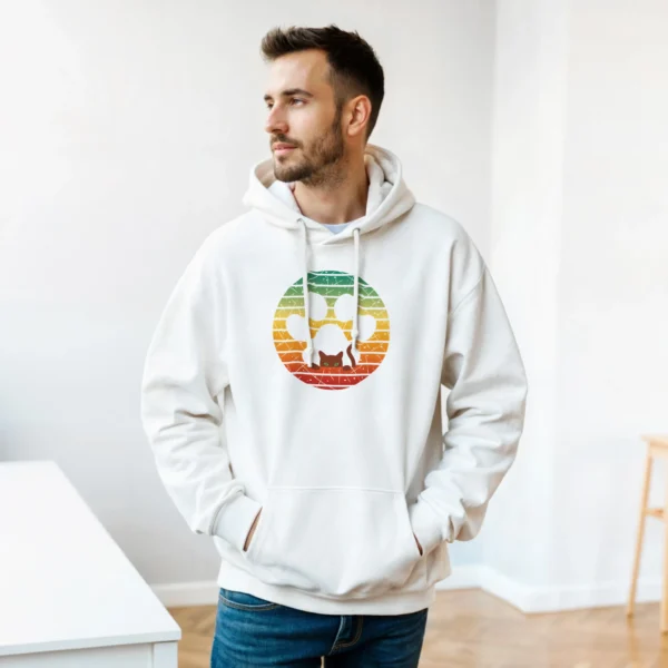 Retro Sunset Kitty Paw Print Pullover Hoodie , Classic Unisex Comfort