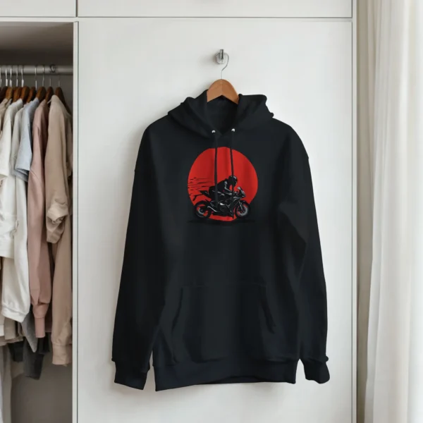 Speed Demon Motorcycle Hoodie , Dynamic Rider Silhouette Pullover in Black and Heather