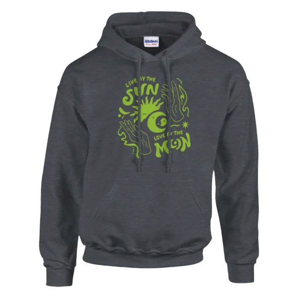 Neon Green 'Live by the Sun, Love by the Moon' Mystical Hoodie , Gildan 18500