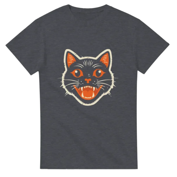 Retro Spooky Black Cat Tee , Vintage Halloween Style Heavyweight Unisex Crewneck T-shirt in Your Choice of Haunting Hues