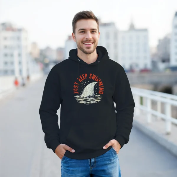 Keep Swimming Shark Fin Hoodie , Stay Resilient and Motivated Unisex Pullover
