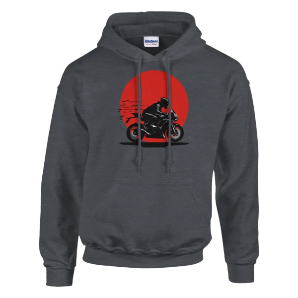 Speed Demon Motorcycle Hoodie , Dynamic Rider Silhouette Pullover in Black and Heather