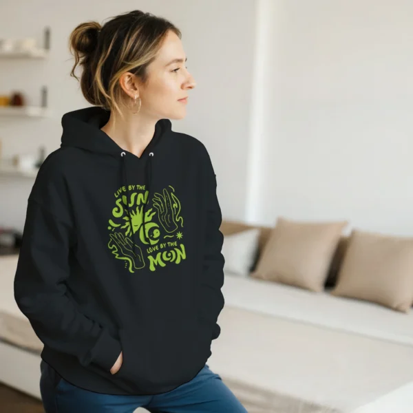 Neon Green 'Live by the Sun, Love by the Moon' Mystical Hoodie , Gildan 18500