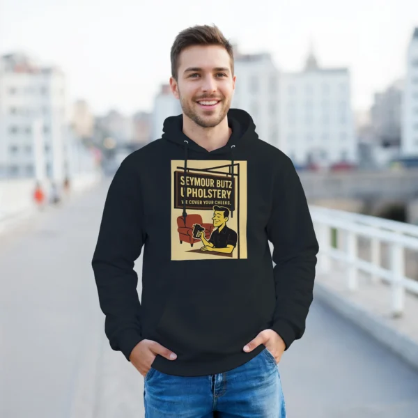 Retro Upholstery Humor Pullover Hoodie , Classic Unisex Comfort