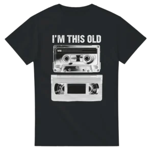 Retro Rewind: "I'm This Old" Cassette and VHS Unisex T-shirt , Nostalgia Black and Dark Heather Tee