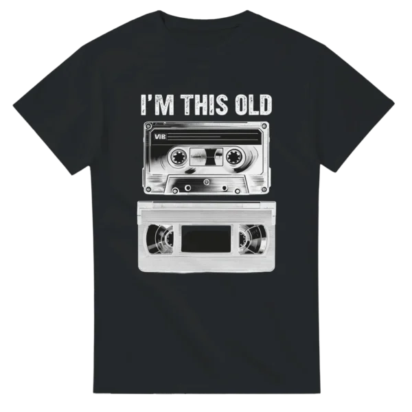 Retro Rewind: "I'm This Old" Cassette and VHS Unisex T-shirt , Nostalgia Black and Dark Heather Tee