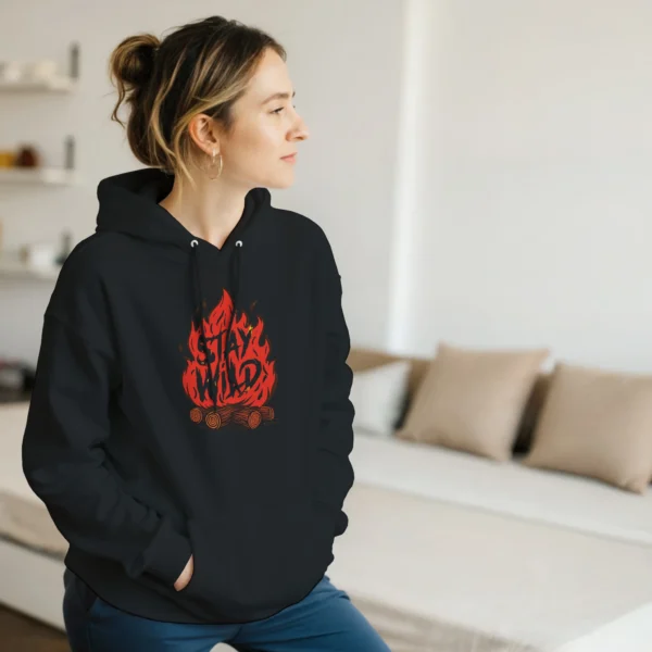Stay Wild Campfire Hoodie , Bold Graphic Pullover for Adventurers , Classic Unisex Style