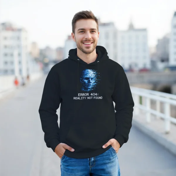 Error 404: Reality Not Found Glitch Art Hoodie , Cyberpunk Pixelated Face Pullover
