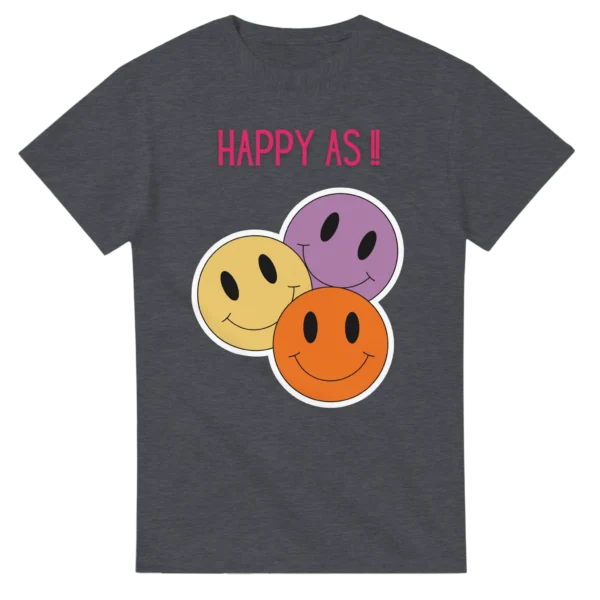 Retro Happy Face Crewneck T-shirt , 'Happy As!!' Graphic Tee in Your Choice of Colors