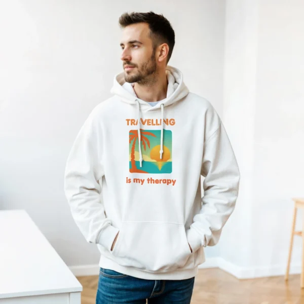 Sunset Beach Therapy Hoodie , Tropical Travel Comfort , Classic Unisex Pullover Gildan 18500