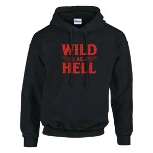 Wild As Hell Skull and Wings Graphic Hoodie , Rebel Red and Black Classic Unisex Pullover