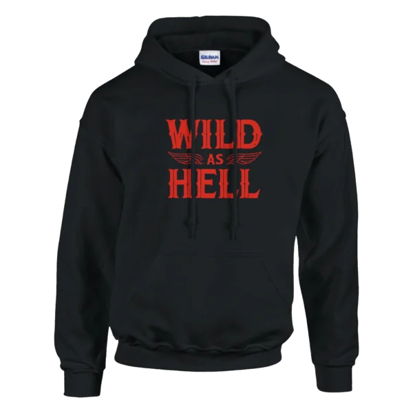 Wild As Hell Skull and Wings Graphic Hoodie , Rebel Red and Black Classic Unisex Pullover