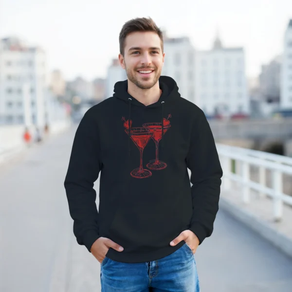 Valentine's Day Lovers Martini Cocktail Glasses Unisex Pullover Hoodie , Gildan 18500