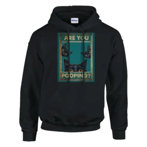 Humorous Black Cat Peekaboo Pullover Hoodie , Funny "Are You Pooping?" Pet Lover Gift , Gildan 18500