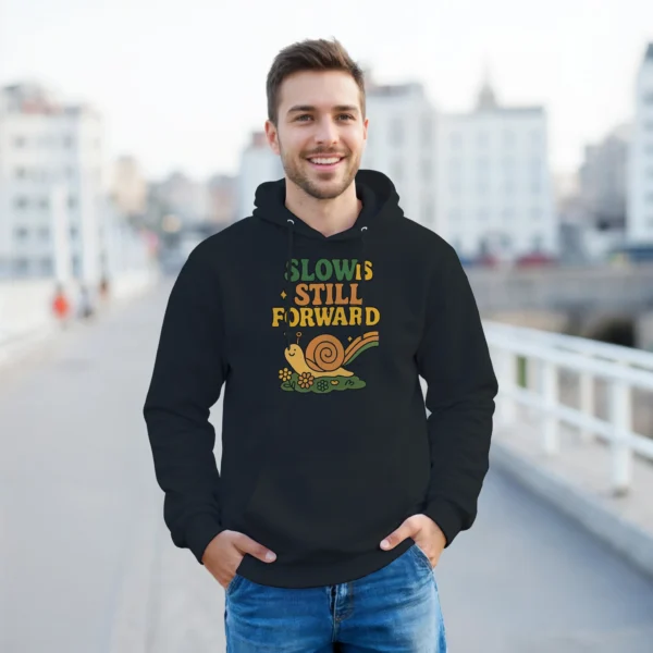 Retro 'Slow is Still Forward' Snail Hoodie , Classic Unisex Pullover Gildan 18500