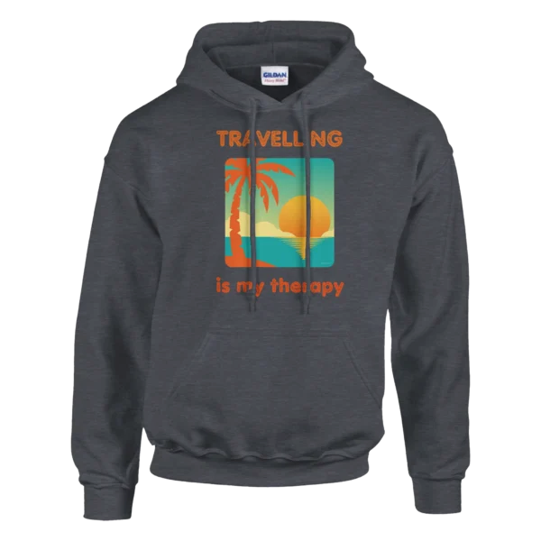 Sunset Beach Therapy Hoodie , Tropical Travel Comfort , Classic Unisex Pullover Gildan 18500