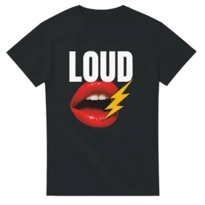 LOUD Red Lips and Lightning Bolt Heavyweight Unisex Crewneck T-shirt , Make a Statement in Your Choice of Bold Hues