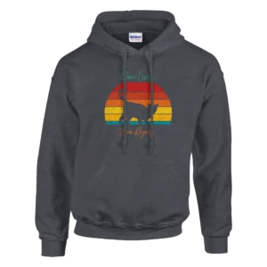 Nine Lives, Zero Regrets Cat Hoodie , Retro Sunset Feline Pullover , Classic Unisex Gildan 18500