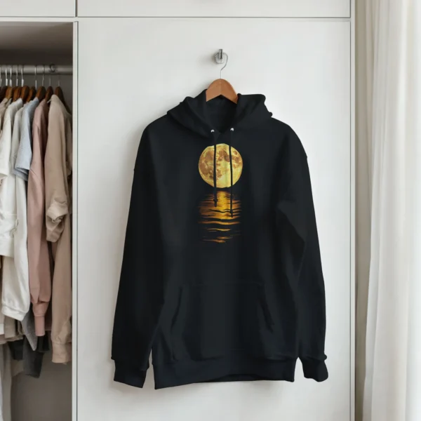 Golden Moon Reflection Hoodie , Celestial Night Sky Unisex Pullover