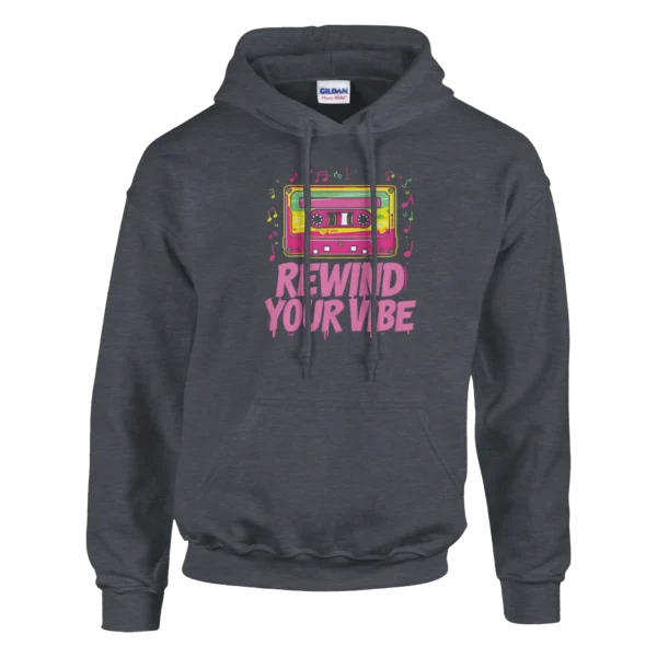 Rewind Your Vibe Neon Cassette Hoodie , Classic Unisex Pullover Hoodie , Gildan 18500 in Your Choice of Color and Size