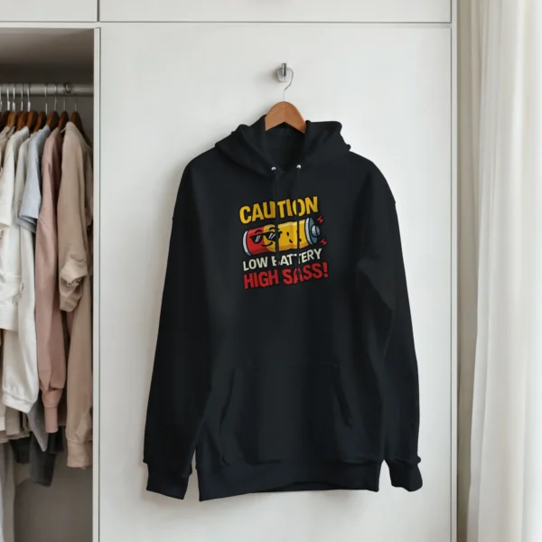 Low Battery, High Sass! Humorous Unisex Pullover Hoodie , Gildan 18500