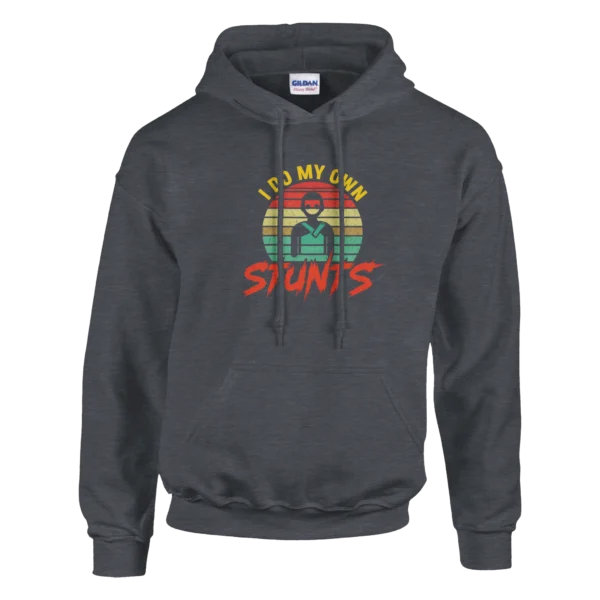I Do My Own Stunts Funny Hoodie , Retro Sunset Vibes , Classic Unisex Pullover Gildan 18500