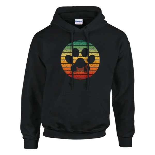Retro Sunset Kitty Paw Print Pullover Hoodie , Classic Unisex Comfort