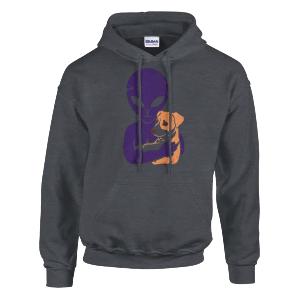 Cosmic Companion Hoodie: Alien and Best Friend Dog Print , Classic Unisex Pullover