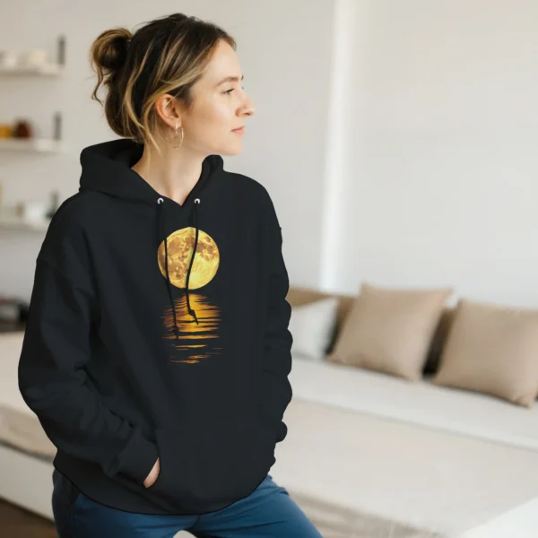 Golden Moon Reflection Hoodie , Celestial Night Sky Unisex Pullover