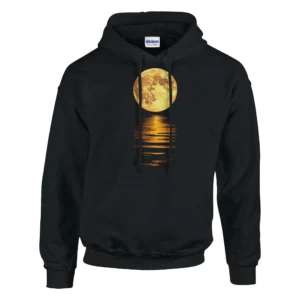 Golden Moon Reflection Hoodie , Celestial Night Sky Unisex Pullover