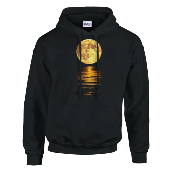 Golden Moon Reflection Hoodie , Celestial Night Sky Unisex Pullover
