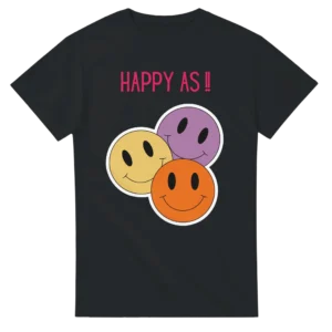 Retro Happy Face Crewneck T-shirt , 'Happy As!!' Graphic Tee in Your Choice of Colors