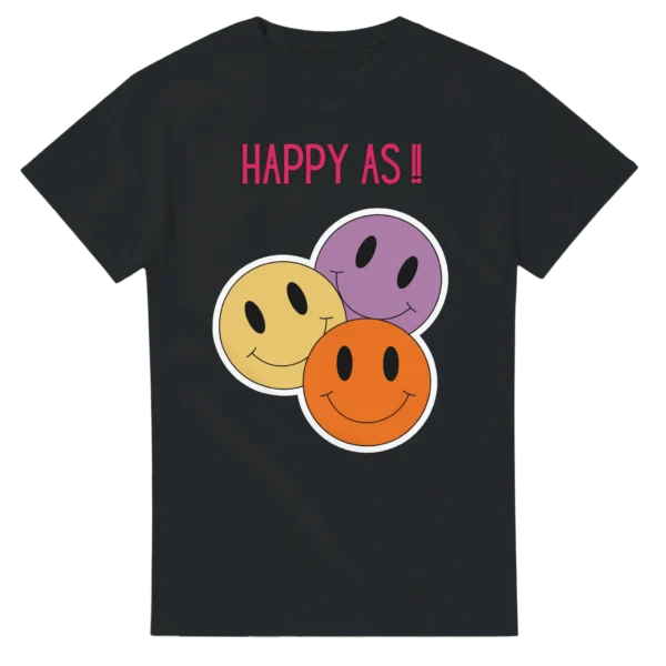 Retro Happy Face Crewneck T-shirt , 'Happy As!!' Graphic Tee in Your Choice of Colors