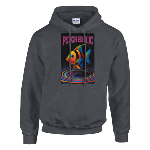 Psychedelic Fish Vibes Unisex Pullover Hoodie , Vibrant Retro Art , Gildan 18500
