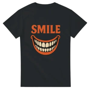 Retro Smile Orange Teeth Unisex T-shirt , Heavyweight Gildan 5000 in Dark Heather or Black