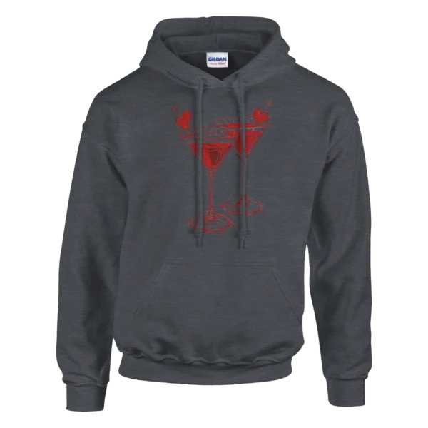 Valentine's Day Lovers Martini Cocktail Glasses Unisex Pullover Hoodie , Gildan 18500