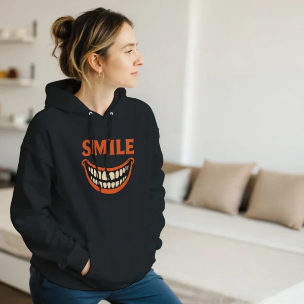 Retro Spooky Grin Smile Hoodie , Classic Unisex Pullover Hoodie for Halloween and Beyond