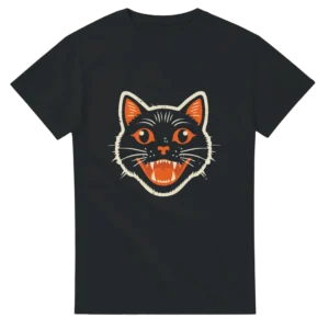 Retro Spooky Black Cat Tee , Vintage Halloween Style Heavyweight Unisex Crewneck T-shirt in Your Choice of Haunting Hues
