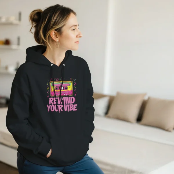Rewind Your Vibe Neon Cassette Hoodie , Classic Unisex Pullover Hoodie , Gildan 18500 in Your Choice of Color and Size