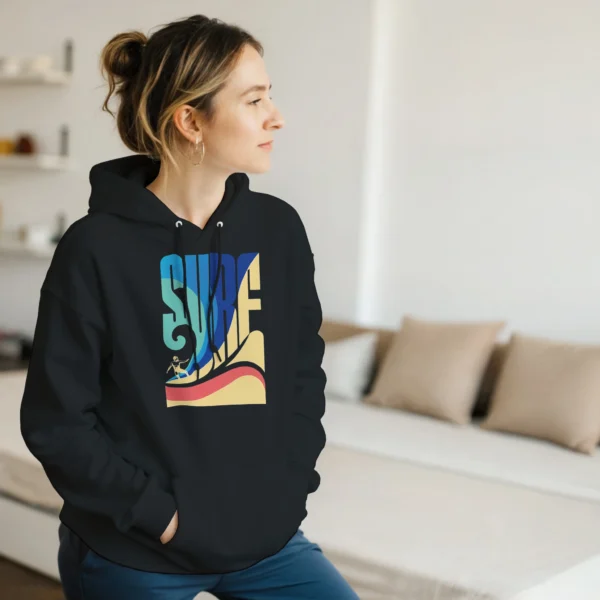 Retro Surf Vibe Pullover Hoodie , Classic Unisex Comfort and Style
