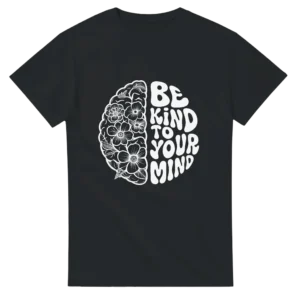Mindful Blooms: 'Be Kind To Your Mind' Floral Brain Heavyweight Unisex Crewneck T-shirt , Gildan 5000