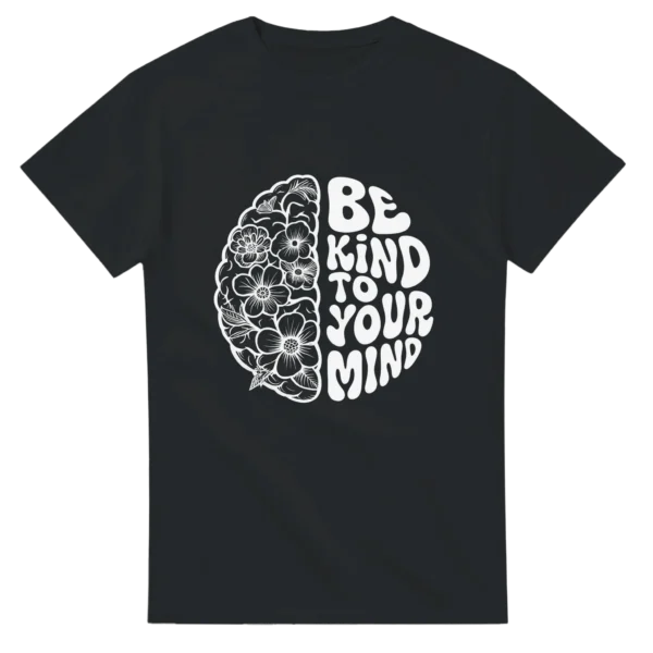 Mindful Blooms: 'Be Kind To Your Mind' Floral Brain Heavyweight Unisex Crewneck T-shirt , Gildan 5000