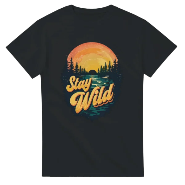 Stay Wild Sunset Wilderness T-Shirt , Adventure-Inspired Crewneck Tee in Your Choice of Colors